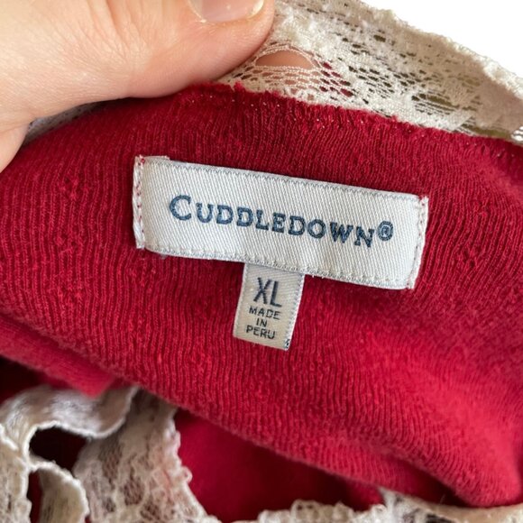 Cuddledown Long Sleeve Nightgown Size XL Red Cotton Lace Trim - Picture 5 of 7